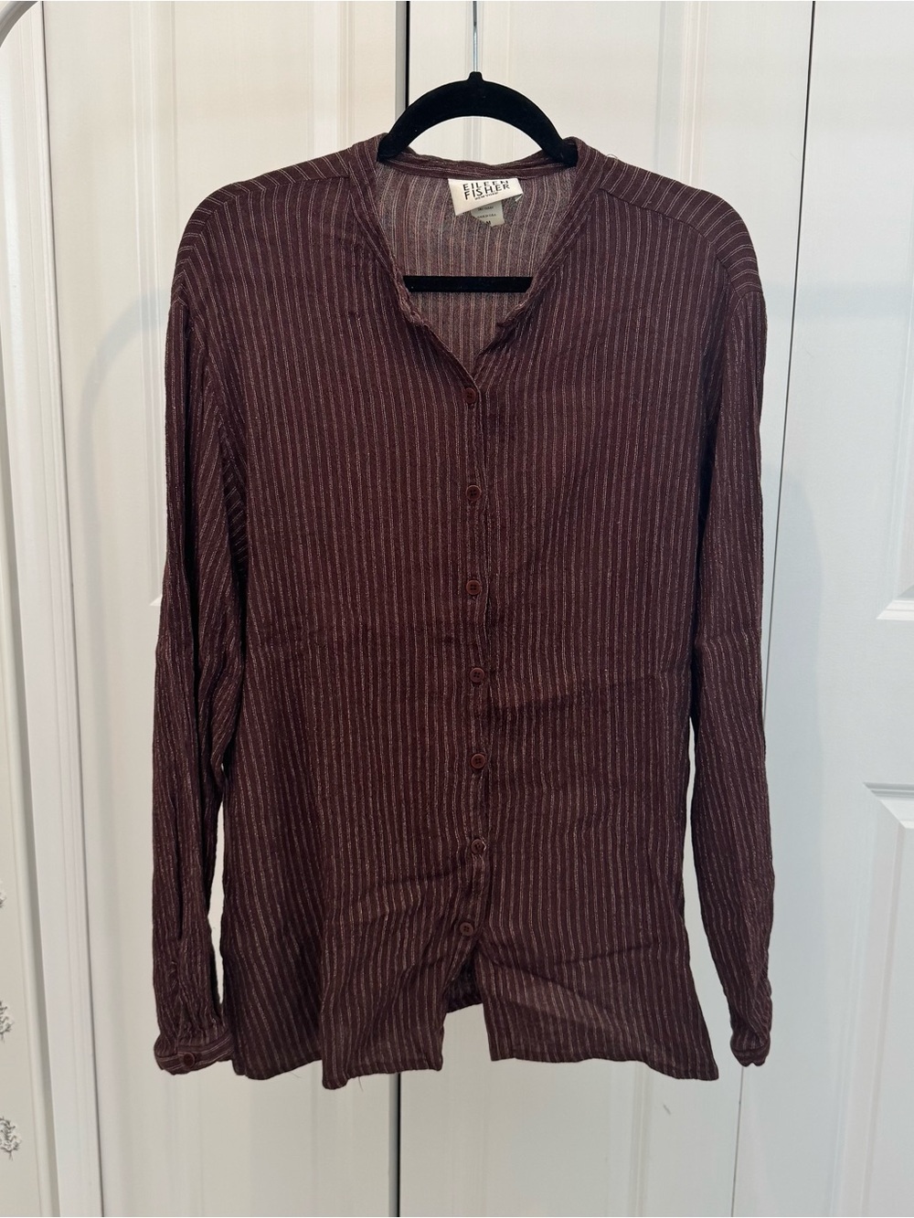 Vintage Eileen Fisher Linen Blend Long-Sleeve Button-Up Shirt - Medium
